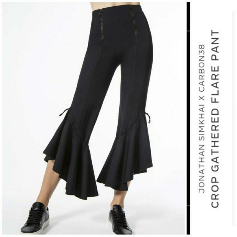 SIMKHAI x Carbon38 Black Crop Gathered Flare Pants - XS Original Retail: $245